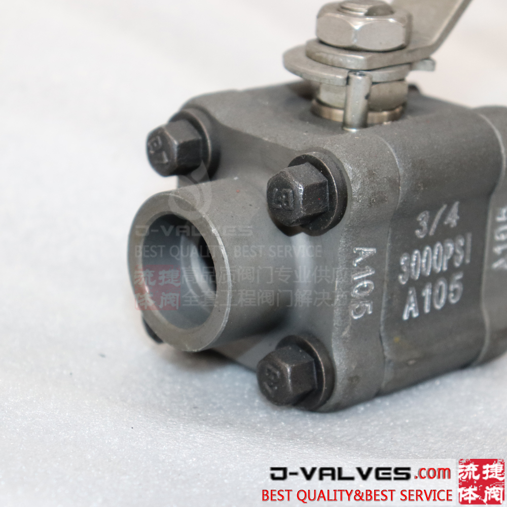 3PC Forged Steel 3000PSI Socket Welding Ball Valve with Handle Operation 